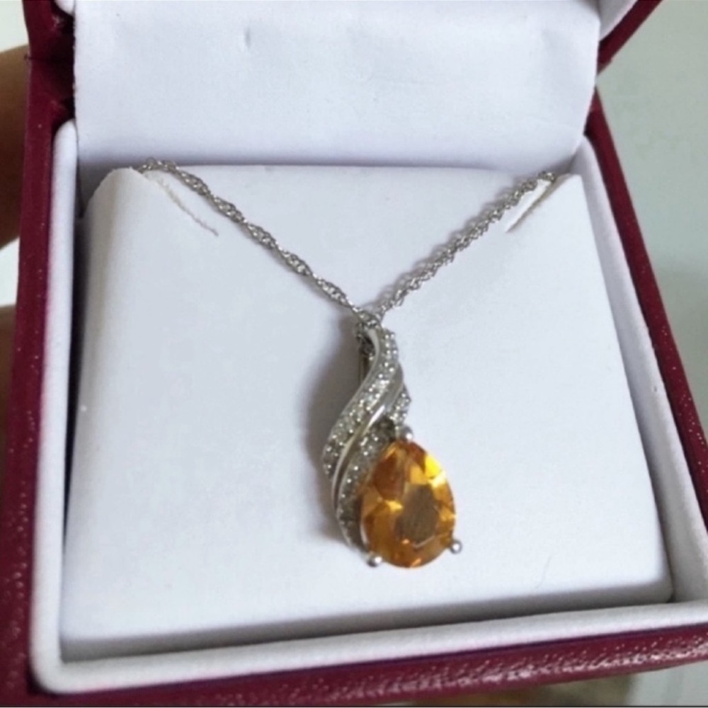 NEW DIAMOND and CITRINE NOVEMBER birth stone NECKLACE
